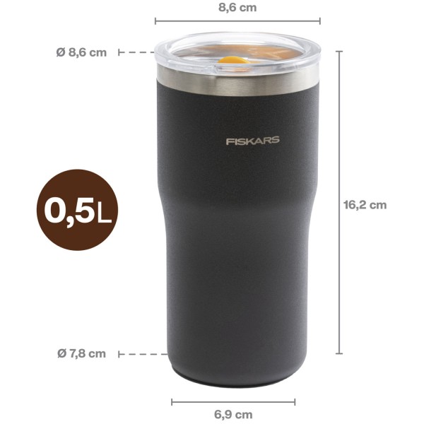 Термокружка Fiskars On-the-go 0.5 л, чорна, A14837 (1078762)