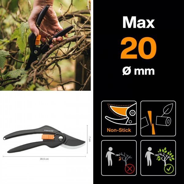 Плоскостной секатор до 20 мм Fiskars Single Step™ P26 Bypass, 111260 (1000567)