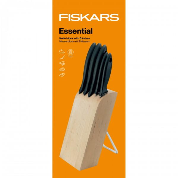 Набір кухонних ножів Fiskars Essential 5 шт з підставкою (1023782) 1023782