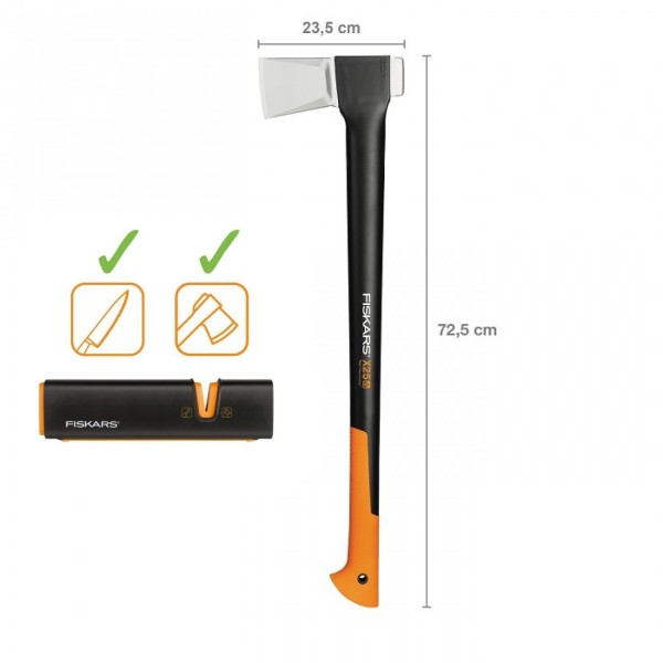 Топор-колун Fiskars X25 XL (1015643) + Точилка для топоров и ножей Fiskars (1060003)