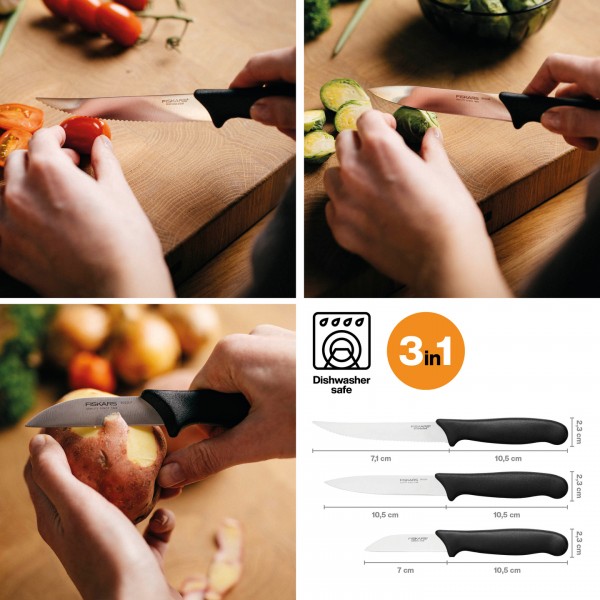 Набір ножів для щоденної роботи Fiskars Essential 3 шт (1065584) 1065584