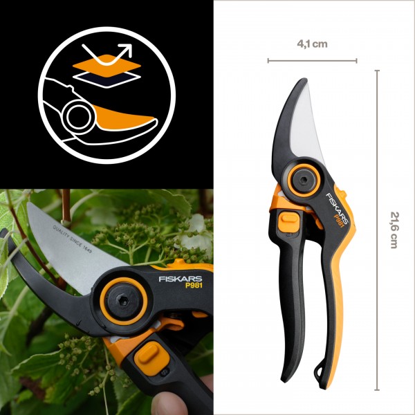 Площинний секатор до 26 мм Fiskars DualAction P981 Bypass (1080132) 1080132