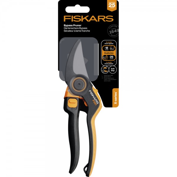 Площинний секатор до 26 мм Fiskars DualAction P981 Bypass (1080132) 1080132