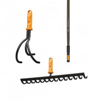 Комплект інструменту Fiskars OneClick граблі 36 см + розпушувач + ручка ручка дерев'яна 140 см (1080677+1080686)