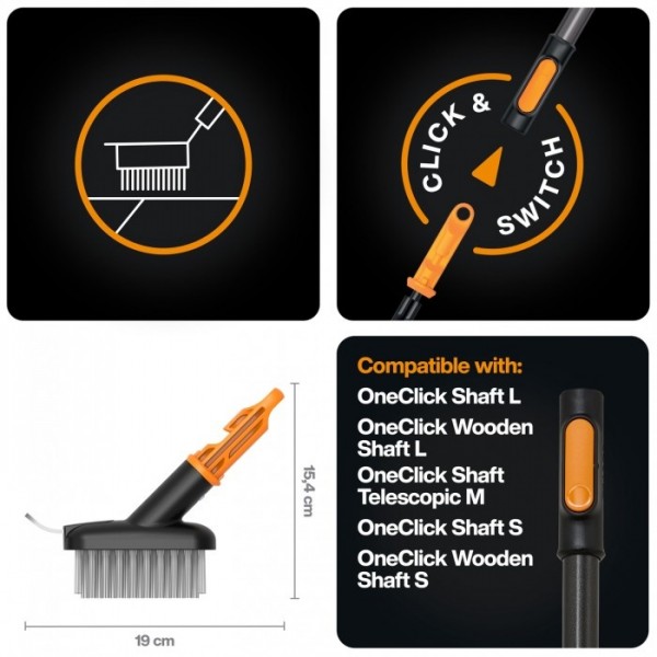 Щітка для швів бруківки Fiskars OneClick + ручка 161 см (1080719) 1080719 Щітка для швів бруківки Fiskars OneClick + ручка 161 см (1080719) 1080719