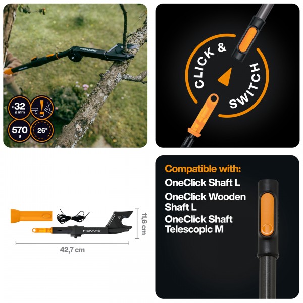 Сучкоріз для сухих гілок Fiskars OneClick Anvil до 32 мм (1080702) 1080702 Сучкоріз для сухих гілок Fiskars OneClick Anvil до 32 мм (1080702) 1080702