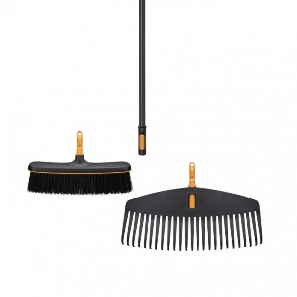 Граблі пластикові 51 см + щітка 34 см Fiskars OneClick + ручка 161 см (1080715) 1080715