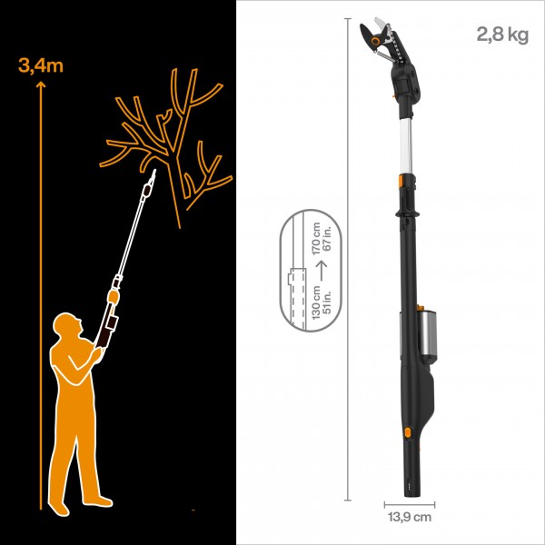 Акумуляторний сучкоріз до 32 мм Fiskars eLopper Bypass 1.3-1.7 м, БЕЗ АКУМУЛЯТОРА (1082299) 1082299