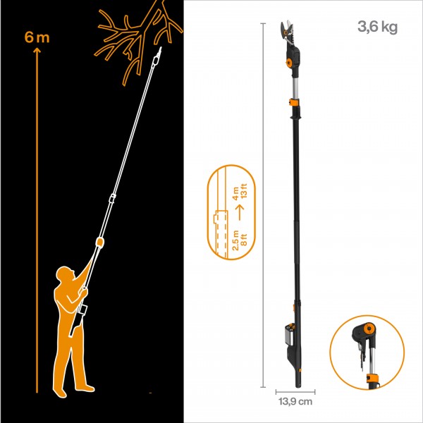 Акумуляторний висоторіз до 32 мм Fiskars eTree Pruner Bypass 2.5-4.0 м, БЕЗ АКУМУЛЯТОРА (1082340) 1082340